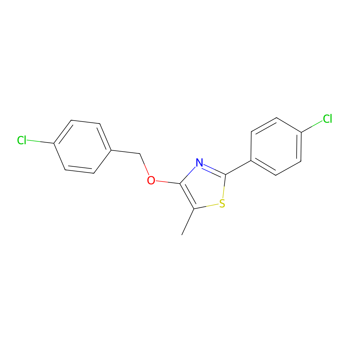 2-(4-Chlorophenyl)-4-[(4-chlorophenyl)methoxy]-5-methyl-1,3-thiazole molecular structure, CAS 338409-53-3