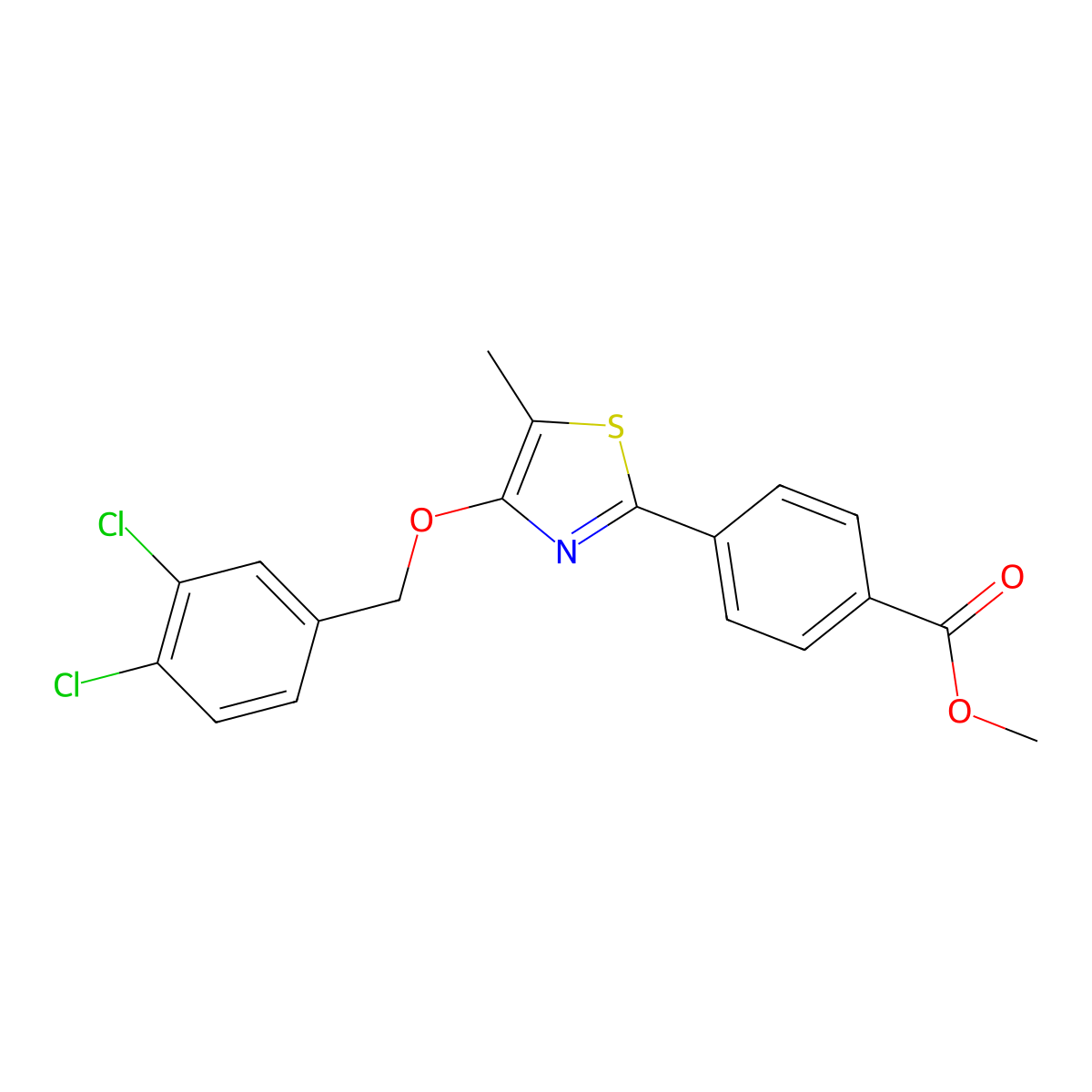 Methyl 4-{4-[(3,4-dichlorobenzyl)oxy]-5-methyl-1,3-thiazol-2-yl}benzenecarboxylate molecular structure, CAS 338409-56-6