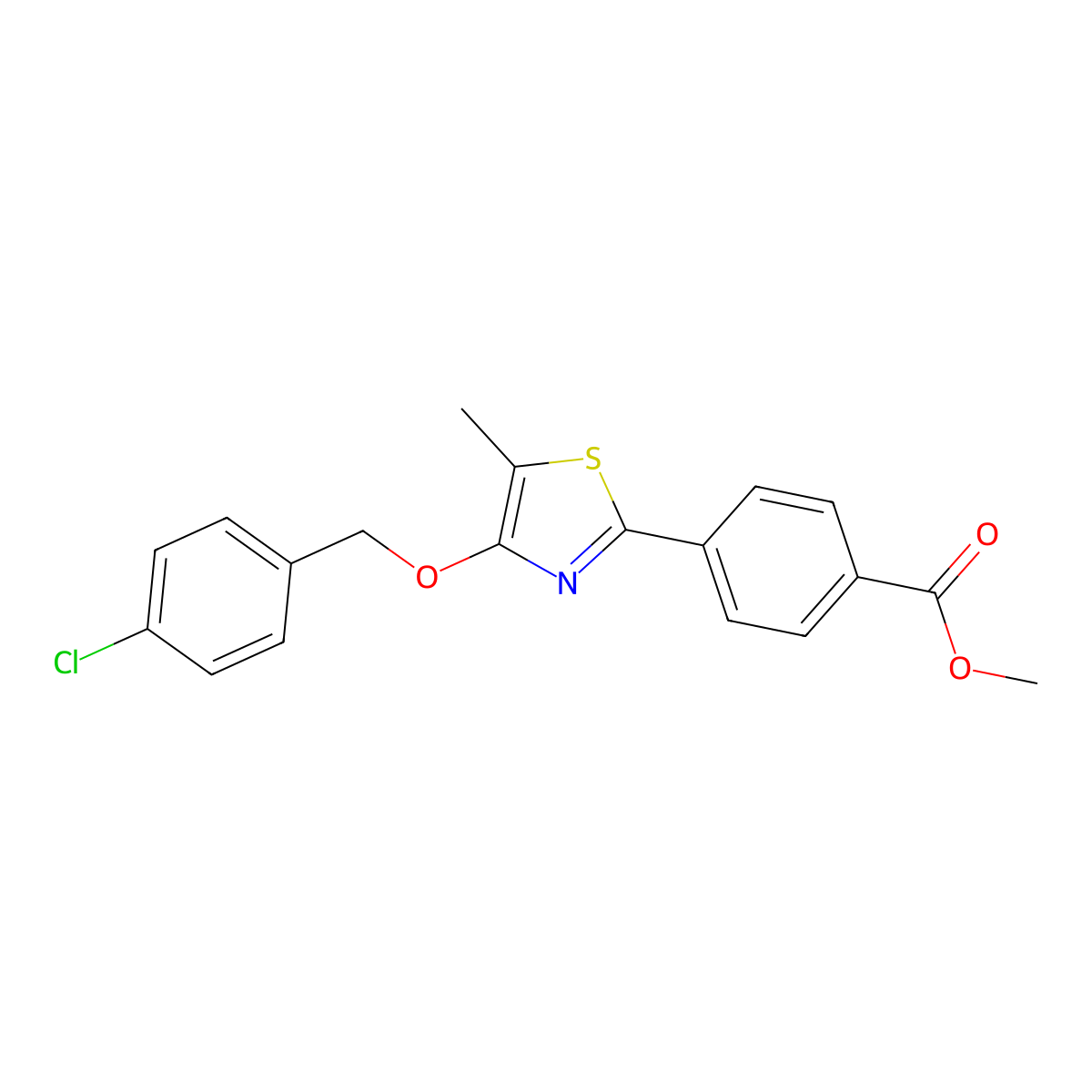 Methyl 4-{4-[(4-chlorobenzyl)oxy]-5-methyl-1,3-thiazol-2-yl}benzenecarboxylate molecular structure, CAS 338409-58-8