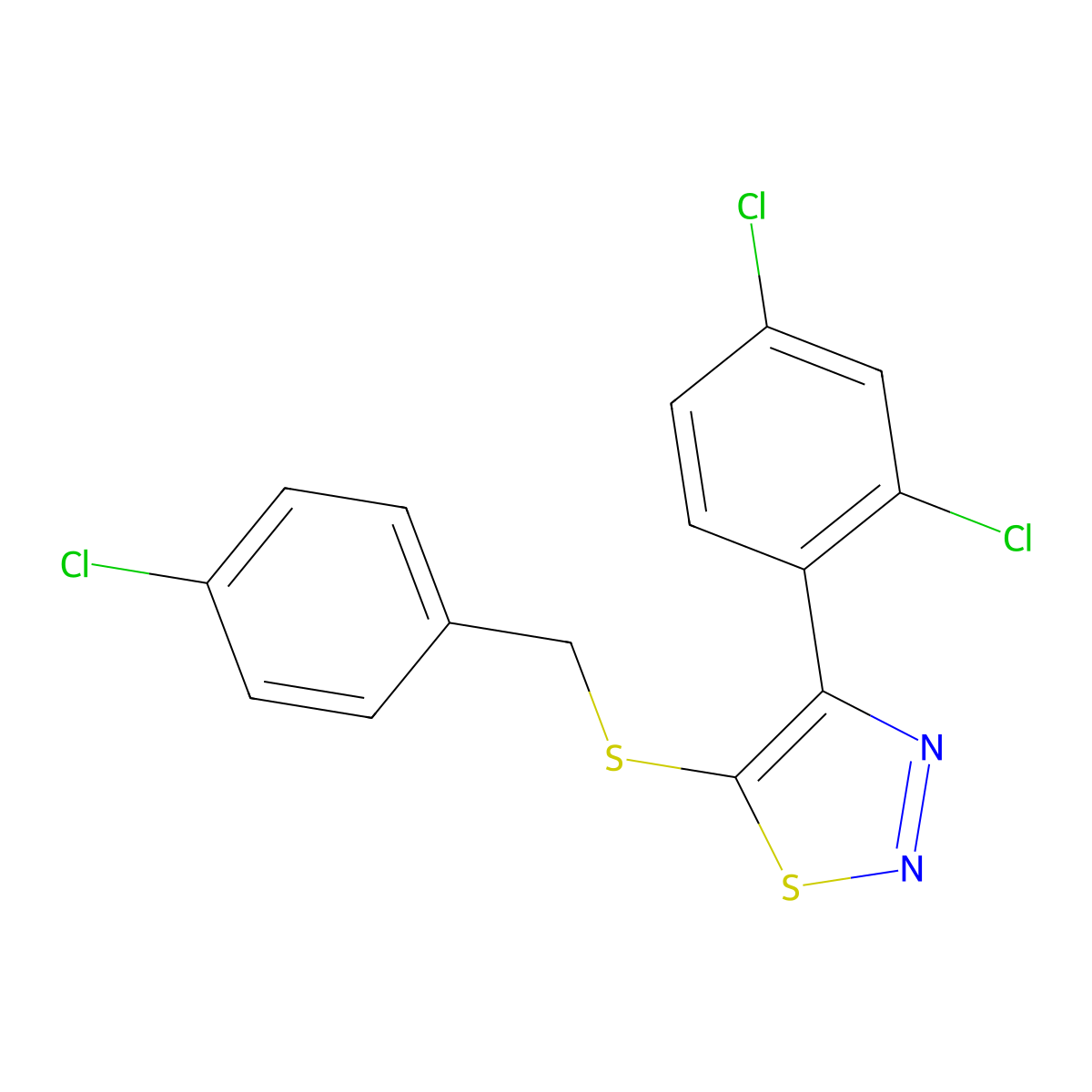 4-Chlorobenzyl 4-(2,4-dichlorophenyl)-1,2,3-thiadiazol-5-yl sulfide molecular structure, CAS 338409-64-6