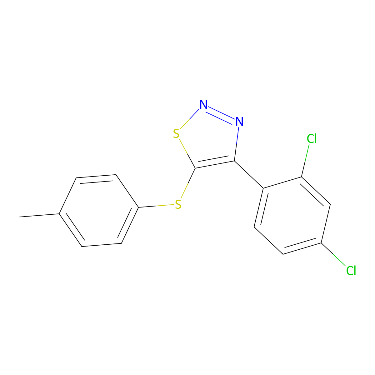 4-(2,4-Dichlorophenyl)-1,2,3-thiadiazol-5-yl 4-methylphenyl sulfide molecular structure, CAS 338409-67-9