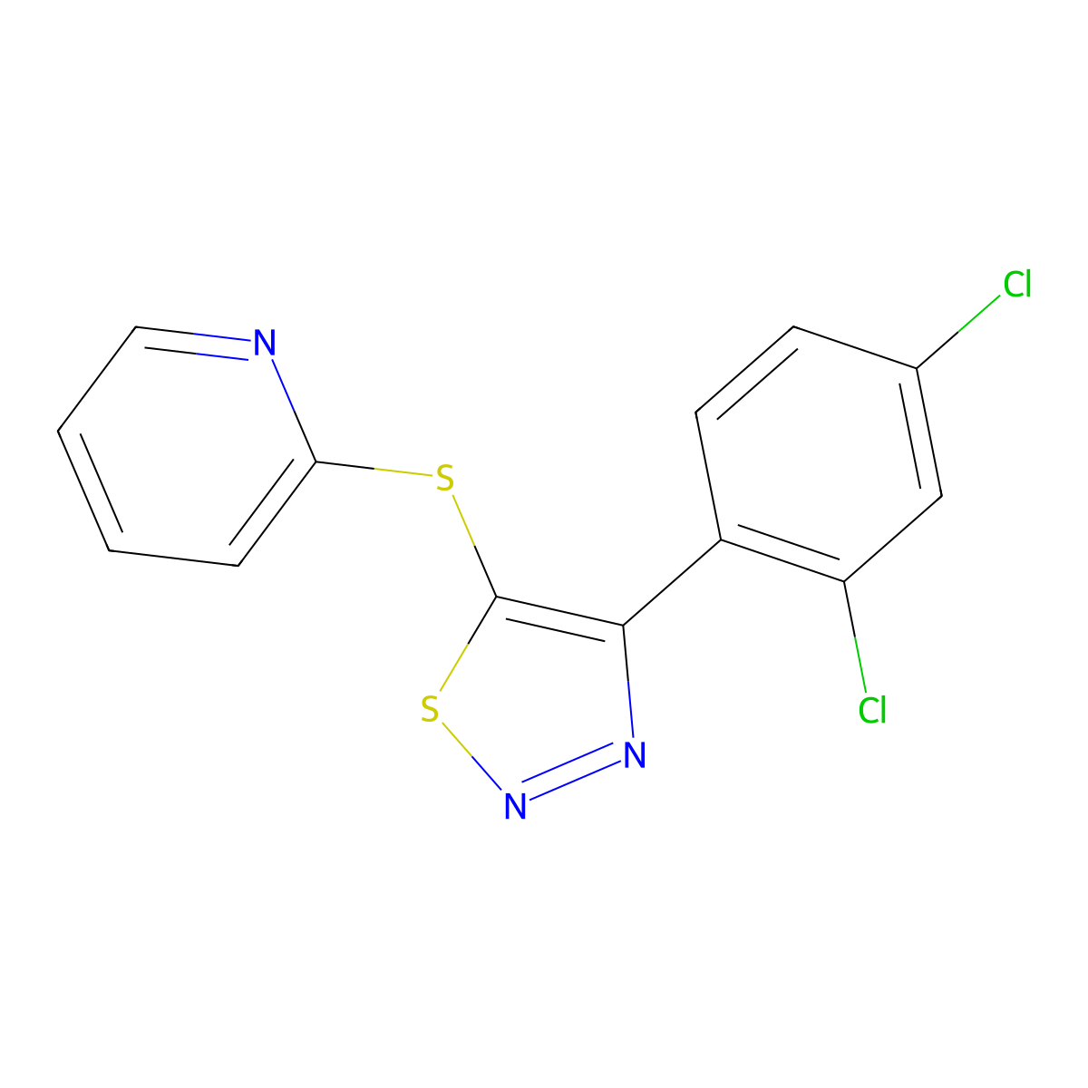 4-(2,4-Dichlorophenyl)-1,2,3-thiadiazol-5-yl 2-pyridinyl sulfide molecular structure, CAS 338409-68-0