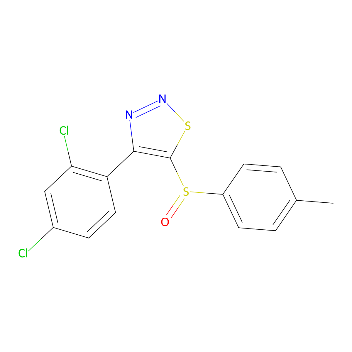 4-(2,4-Dichlorophenyl)-1,2,3-thiadiazol-5-yl 4-methylphenyl sulfoxide molecular structure, CAS 338409-79-3