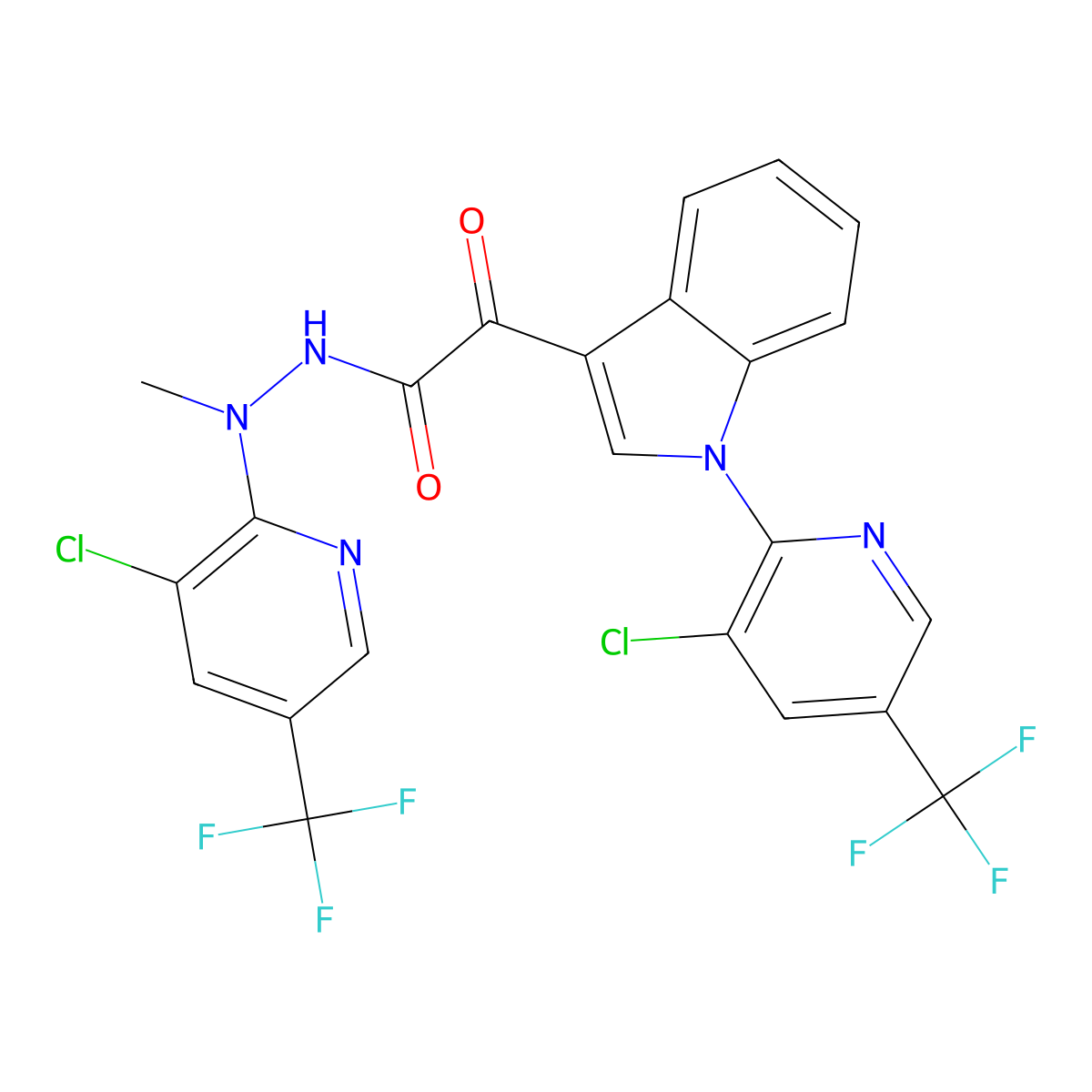 N'-[3-chloro-5-(trifluoromethyl)pyridin-2-yl]-2-[1-[3-chloro-5-(trifluoromethyl)pyridin-2-yl]indol-3-yl]-N'-methyl-2-oxoacetohydrazide molecular structure, CAS 338409-91-9