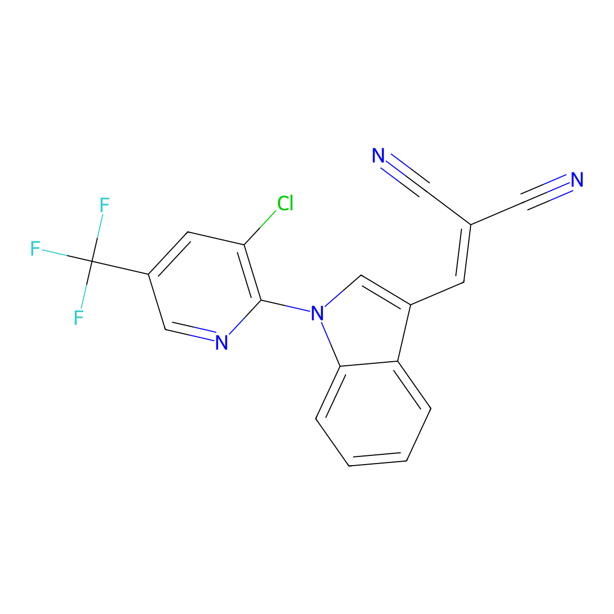 2-({1-[3-chloro-5-(trifluoromethyl)-2-pyridinyl]-1H-indol-3-yl}methylene)malononitrile molecular structure, CAS 338409-96-4