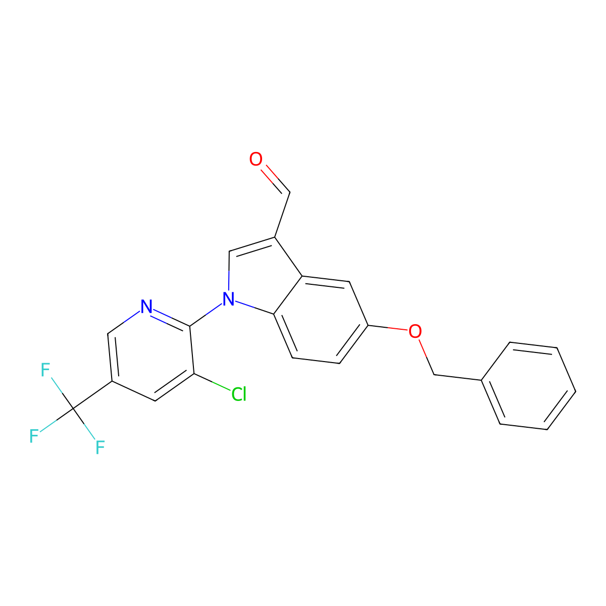 5-(benzyloxy)-1-[3-chloro-5-(trifluoromethyl)-2-pyridinyl]-1H-indole-3-carbaldehyde molecular structure, CAS 338409-98-6