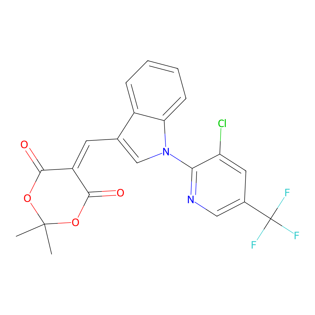 5-({1-[3-chloro-5-(trifluoromethyl)-2-pyridinyl]-1H-indol-3-yl}methylene)-2,2-dimethyl-1,3-dioxane-4,6-dione molecular structure, CAS 338409-99-7