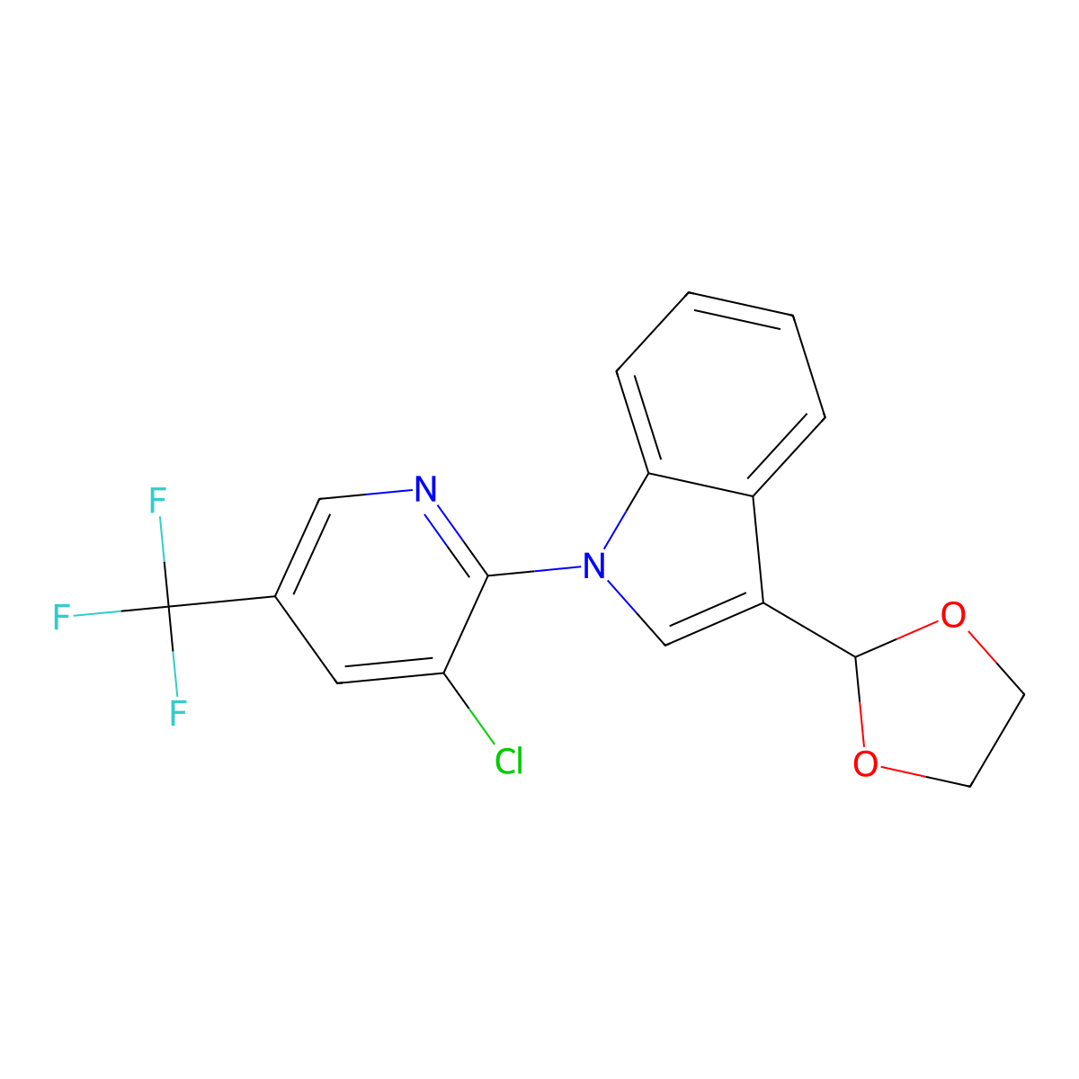 1-[3-chloro-5-(trifluoromethyl)-2-pyridinyl]-3-(1,3-dioxolan-2-yl)-1H-indole molecular structure, CAS 338410-00-7