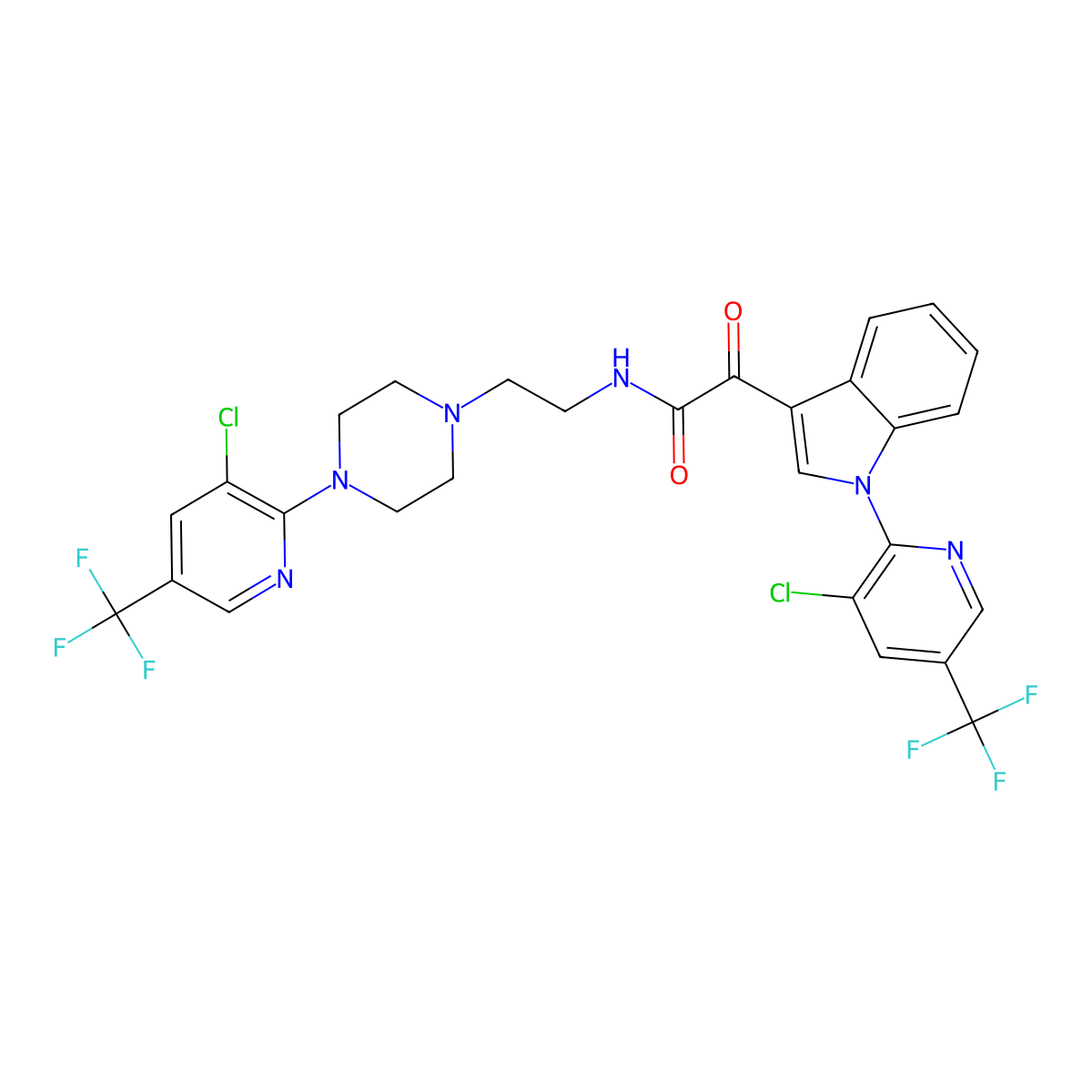 2-{1-[3-chloro-5-(trifluoromethyl)-2-pyridinyl]-1H-indol-3-yl}-N-(2-{4-[3-chloro-5-(trifluoromethyl)-2-pyridinyl]piperazino}ethyl)-2-oxoacetamide molecular structure, CAS 338410-09-6
