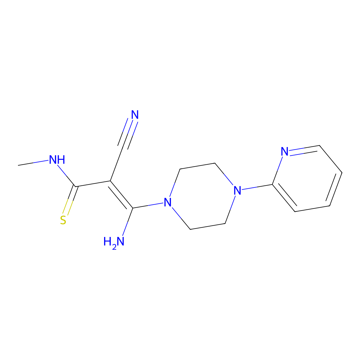 (2E)-3-amino-2-cyano-N-methyl-3-[4-(pyridin-2-yl)piperazin-1-yl]prop-2-enethioamide molecular structure, CAS 338410-19-8