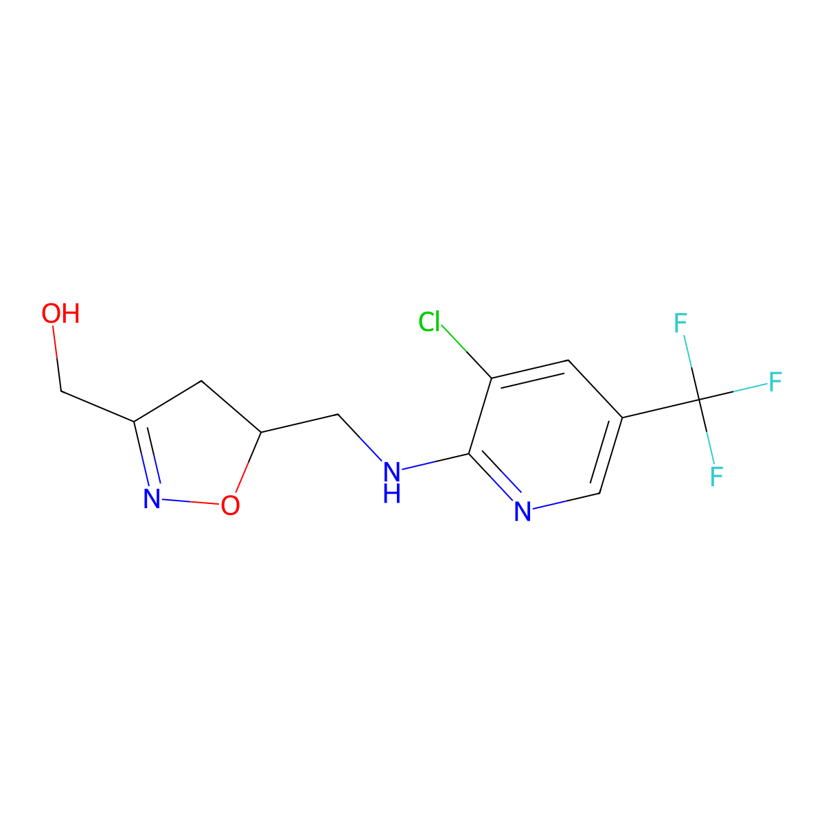 (5-(((3-Chloro-5-(trifluoromethyl)pyridin-2-yl)amino)methyl)-4,5-dihydroisoxazol-3-yl)methanol molecular structure, CAS 338410-31-4