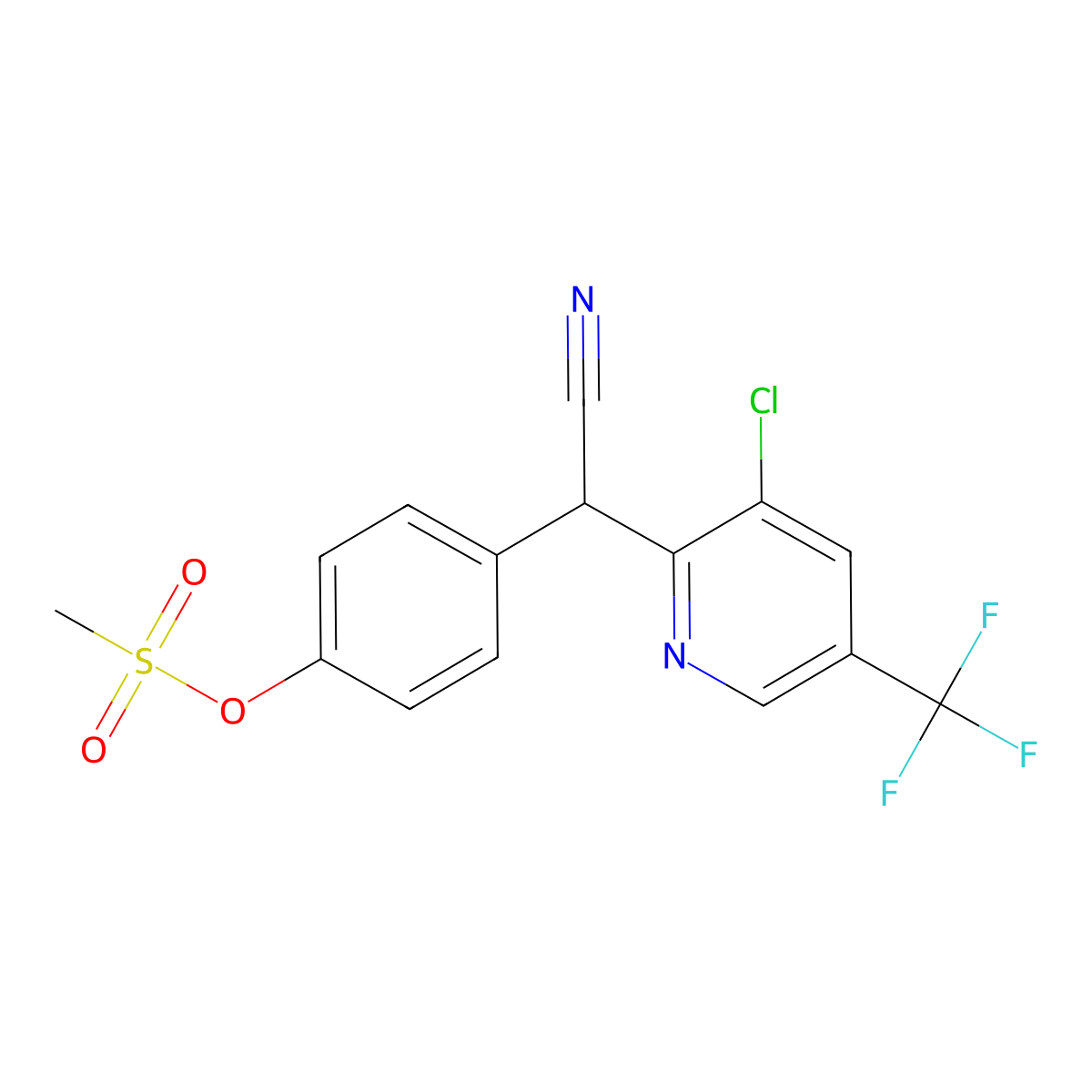 4-{1-[3-Chloro-5-(trifluoromethyl)-2-pyridinyl]-2-nitriloethyl}phenyl methanesulfonate molecular structure, CAS 338410-42-7