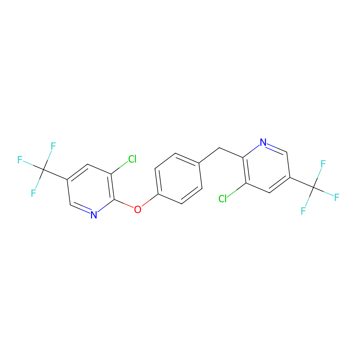 3-Chloro-2-(4-{[3-chloro-5-(trifluoromethyl)-2-pyridinyl]oxy}benzyl)-5-(trifluoromethyl)pyridine molecular structure, CAS 338410-46-1