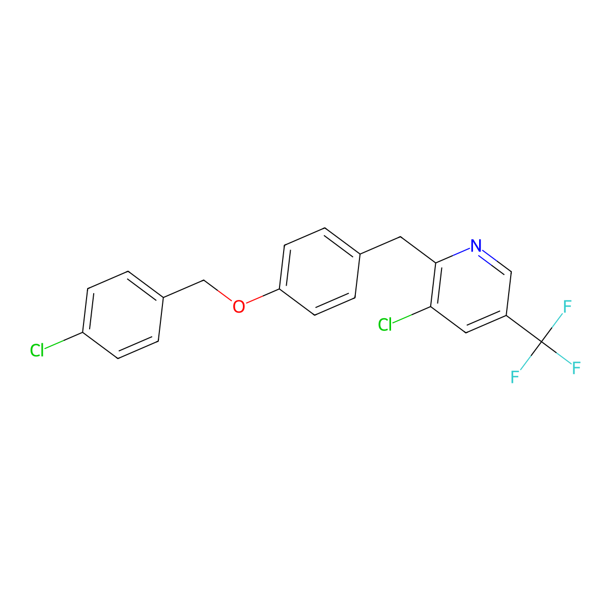 3-Chloro-2-({4-[(4-chlorophenyl)methoxy]phenyl}methyl)-5-(trifluoromethyl)pyridine molecular structure, CAS 338410-49-4