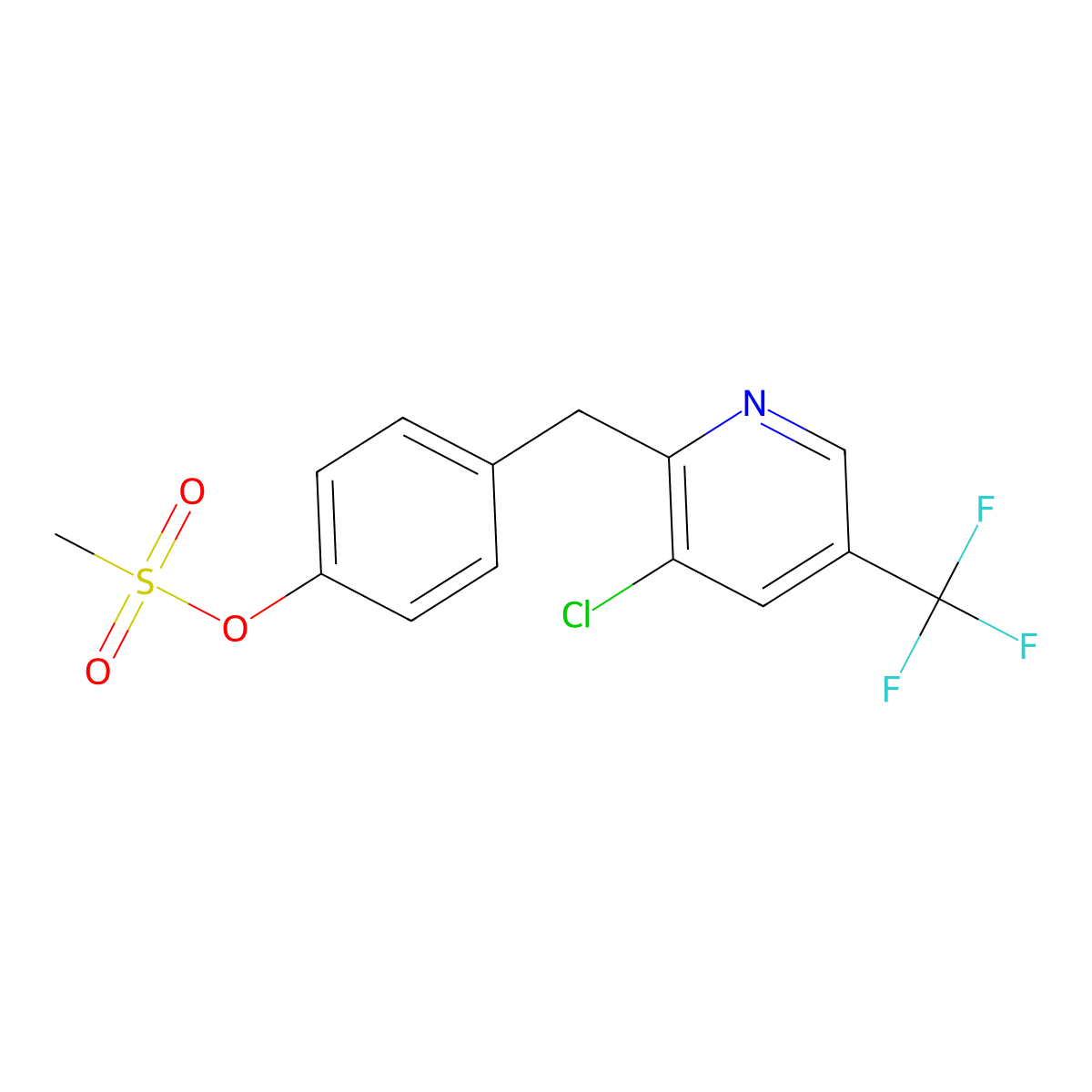 4-{[3-Chloro-5-(trifluoromethyl)-2-pyridinyl]methyl}phenyl methanesulfonate molecular structure, CAS 338410-50-7