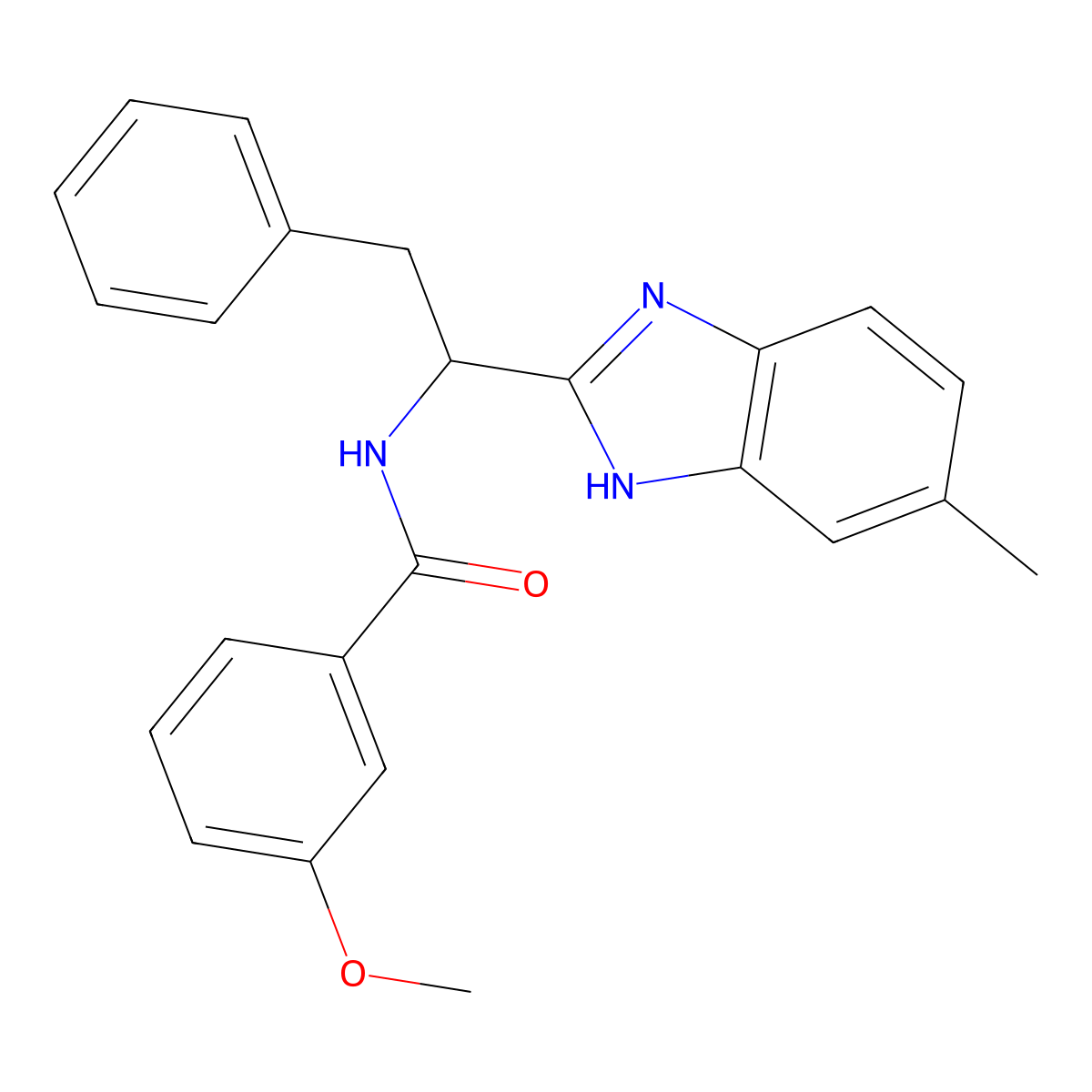 3-Methoxy-N-(1-(5-methyl-1H-1,3-benzimidazol-2-yl)-2-phenylethyl)benzenecarboxamide molecular structure, CAS 338410-56-3