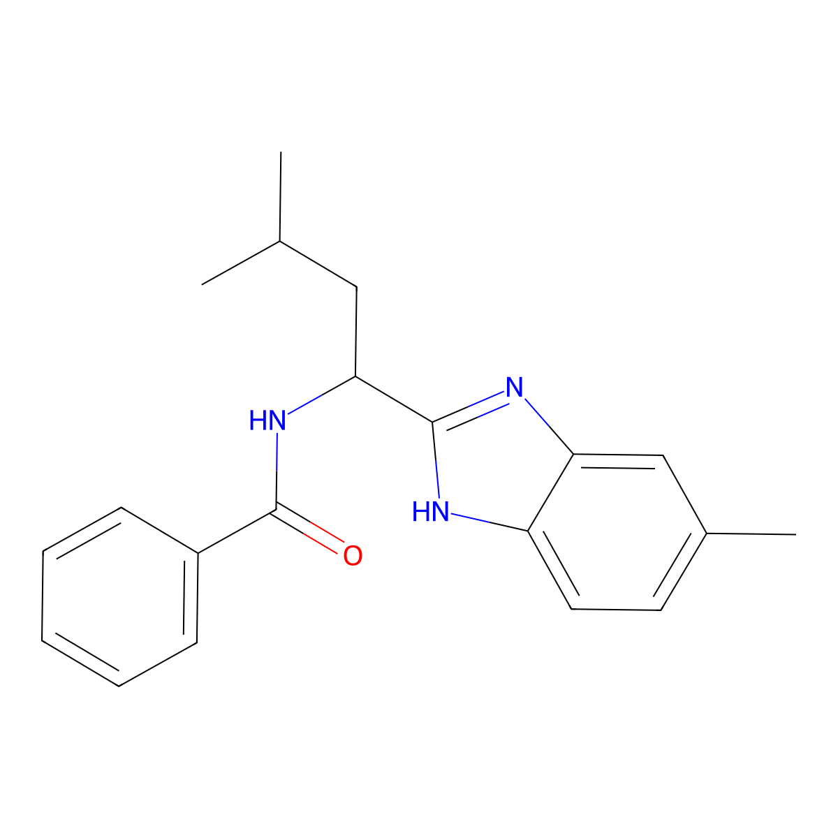 N-(3-Methyl-1-(5-methyl-1H-1,3-benzimidazol-2-yl)butyl)benzenecarboxamide molecular structure, CAS 338410-57-4