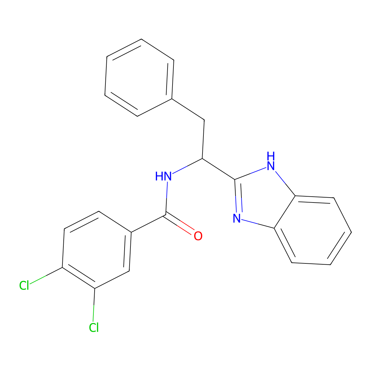 N-(1-(1H-1,3-Benzimidazol-2-yl)-2-phenylethyl)-3,4-dichlorobenzenecarboxamide molecular structure, CAS 338410-59-6
