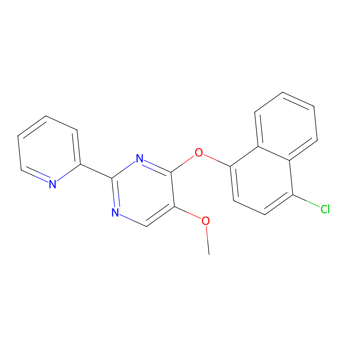 4-Chloro-1-naphthyl 5-methoxy-2-(2-pyridinyl)-4-pyrimidinyl ether molecular structure, CAS 338410-61-0