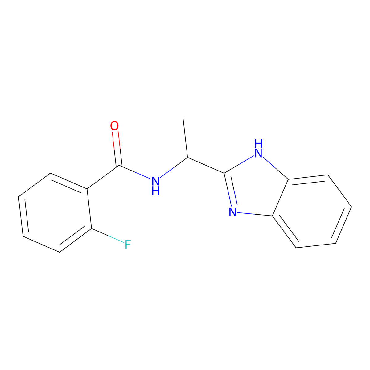 N-(1-(1H-1,3-benzimidazol-2-yl)ethyl)-2-fluorobenzenecarboxamide molecular structure, CAS 338410-64-3