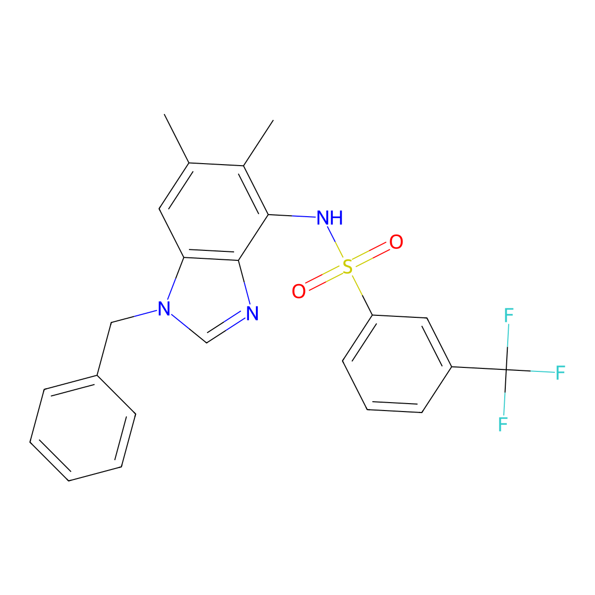 N-(1-benzyl-5,6-dimethyl-1H-1,3-benzimidazol-4-yl)-3-(trifluoromethyl)benzenesulfonamide molecular structure, CAS 338410-69-8