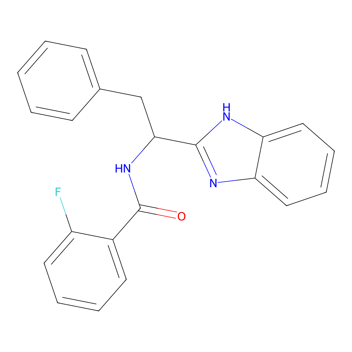 N-(1-(1H-1,3-Benzimidazol-2-yl)-2-phenylethyl)-2-fluorobenzenecarboxamide molecular structure, CAS 338410-71-2