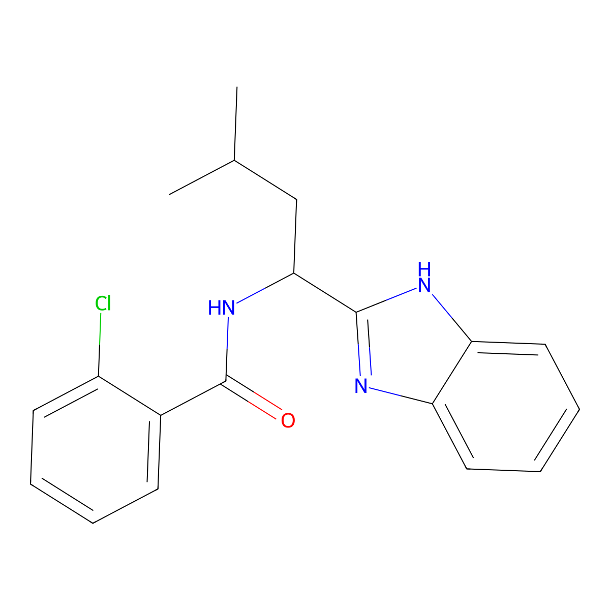 N-[1-(1H-benzimidazol-2-yl)-3-methylbutyl]-2-chlorobenzamide molecular structure, CAS 338410-72-3
