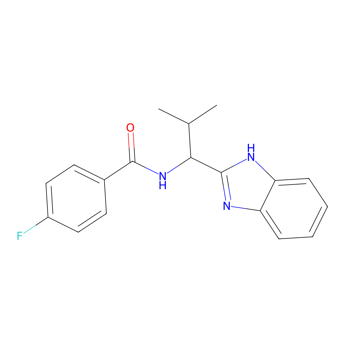 N-(1-(1H-benzo[d]imidazol-2-yl)-2-methylpropyl)-4-fluorobenzamide molecular structure, CAS 338410-83-6