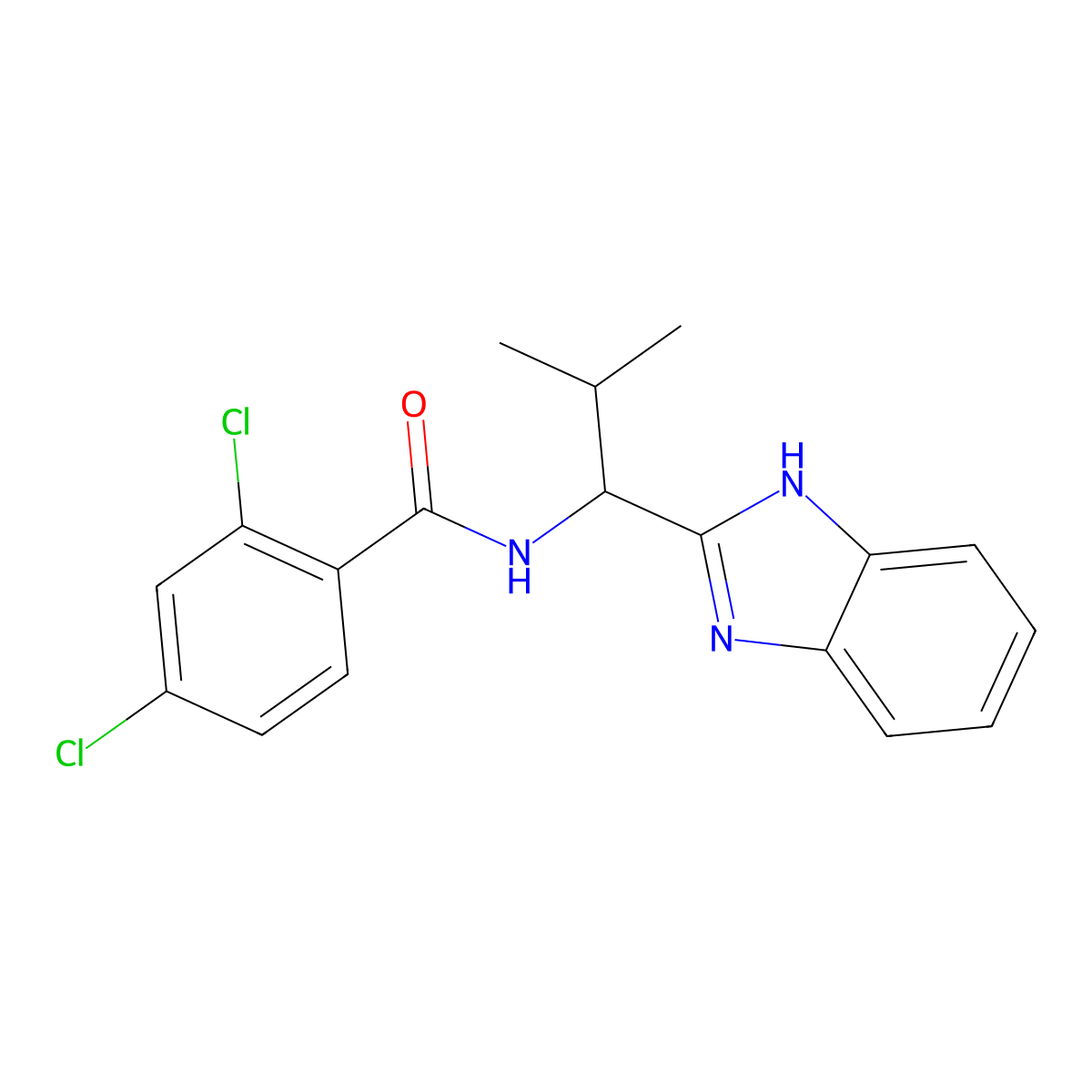 N-(1-(1H-1,3-benzimidazol-2-yl)-2-methylpropyl)-2,4-dichlorobenzenecarboxamide molecular structure, CAS 338410-85-8