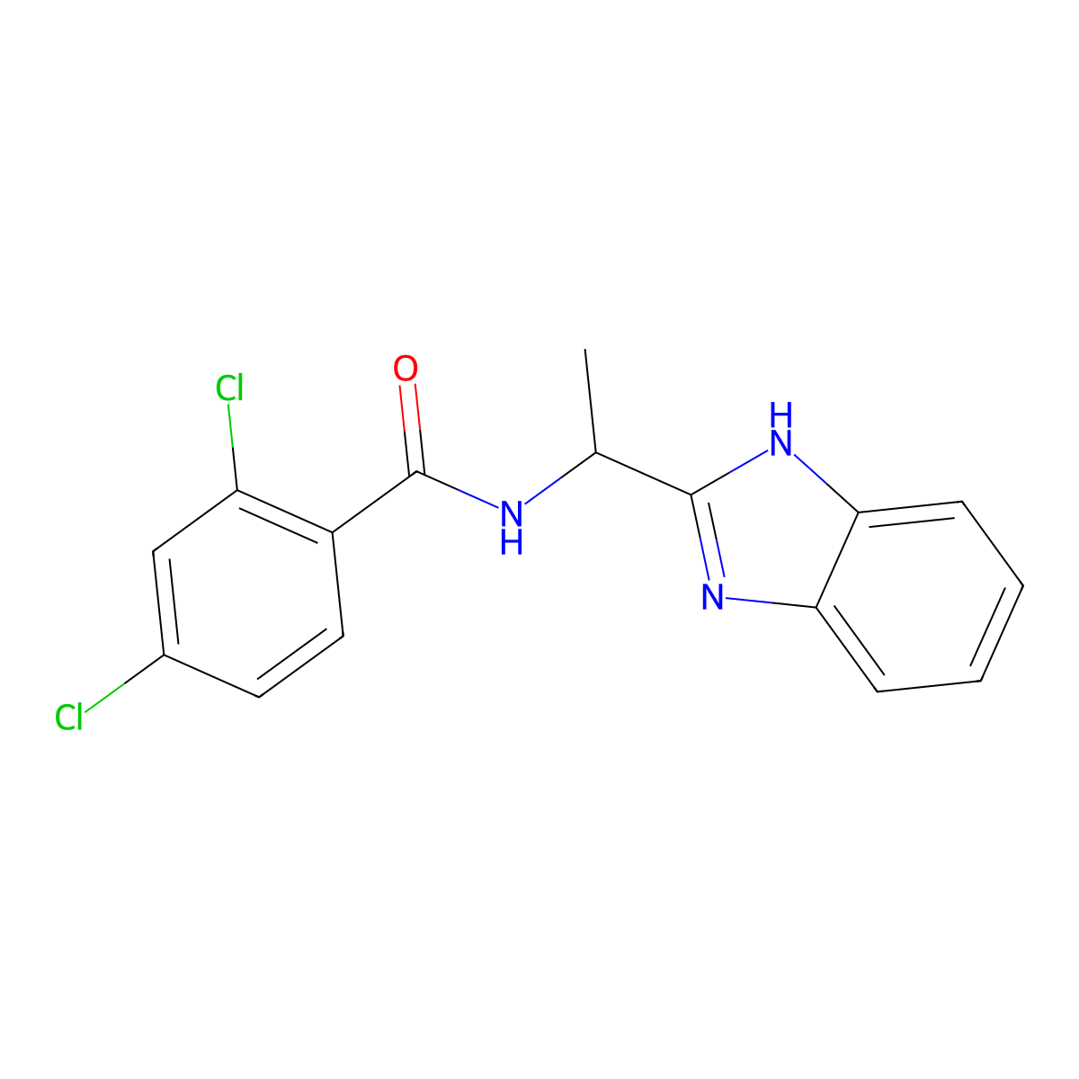 N-(1-(1H-1,3-benzodiazol-2-yl)ethyl)-2,4-dichlorobenzamide molecular structure, CAS 338410-87-0