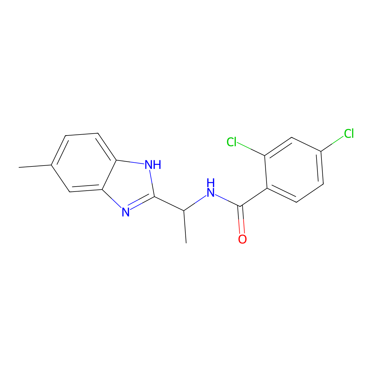 2,4-dichloro-N-[1-(5-methyl-1H-1,3-benzimidazol-2-yl)ethyl]benzenecarboxamide molecular structure, CAS 338410-89-2
