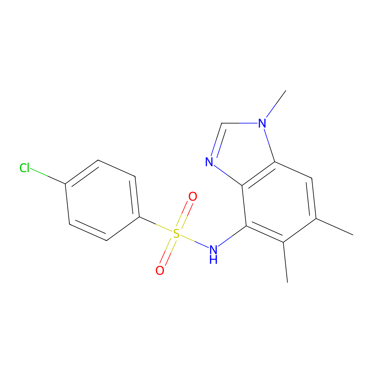4-chloro-N-(1,5,6-trimethyl-1H-1,3-benzimidazol-4-yl)benzenesulfonamide molecular structure, CAS 338410-91-6