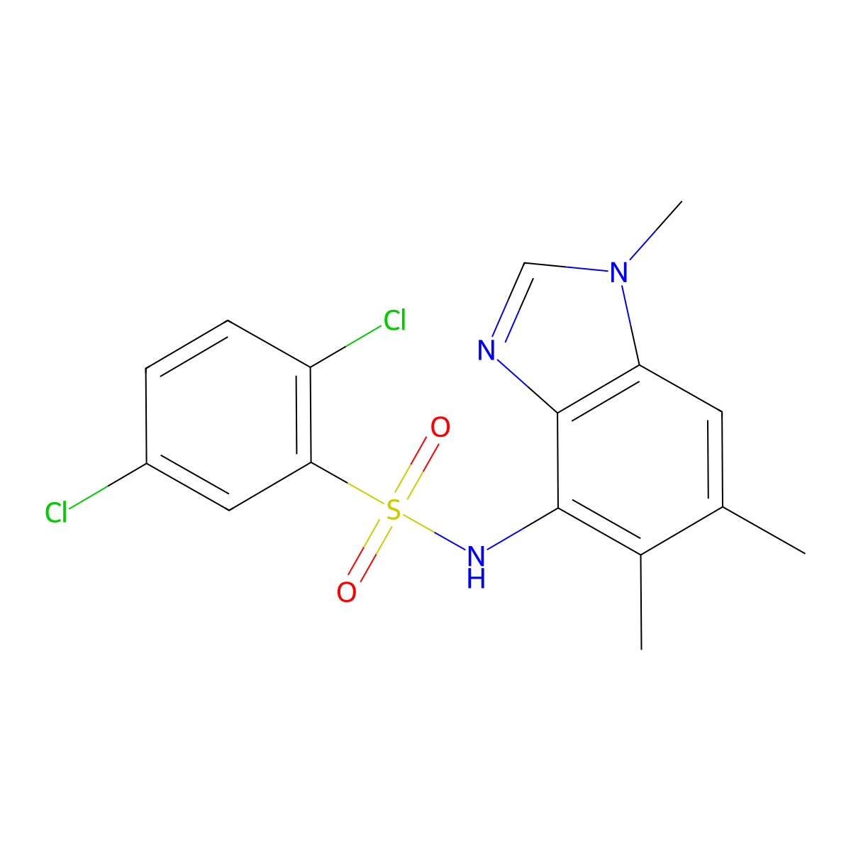 2,5-dichloro-N-(1,5,6-trimethyl-4-benzimidazolyl)benzenesulfonamide molecular structure, CAS 338410-94-9