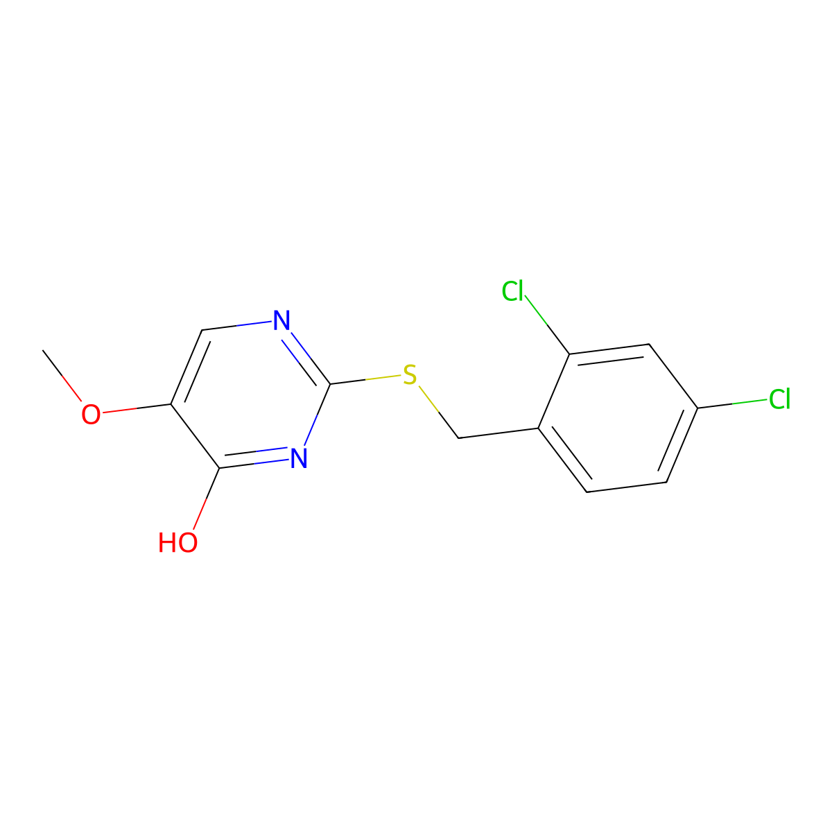 2-((2,4-Dichlorobenzyl)sulfanyl)-5-methoxy-4-pyrimidinol molecular structure, CAS 338411-04-4