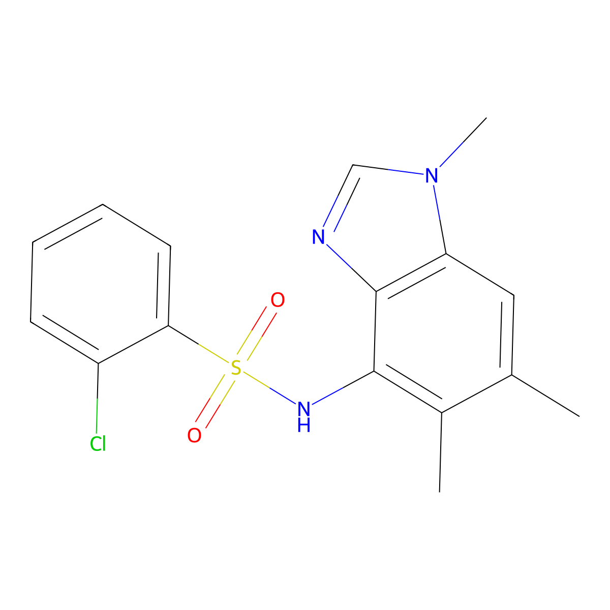 2-chloro-N-(1,5,6-trimethyl-1H-1,3-benzimidazol-4-yl)benzenesulfonamide molecular structure, CAS 338411-13-5