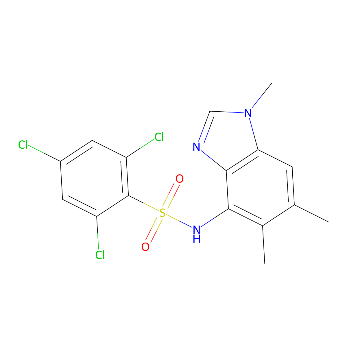 2,4,6-trichloro-N-(1,5,6-trimethyl-1H-1,3-benzimidazol-4-yl)benzenesulfonamide molecular structure, CAS 338411-15-7