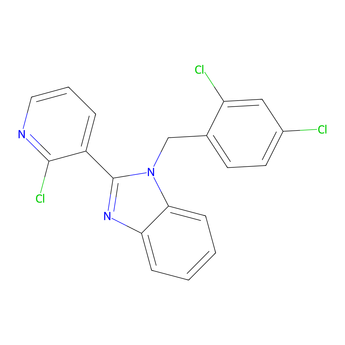 2-(2-chloro-3-pyridinyl)-1-(2,4-dichlorobenzyl)-1H-1,3-benzimidazole molecular structure, CAS 338411-20-4
