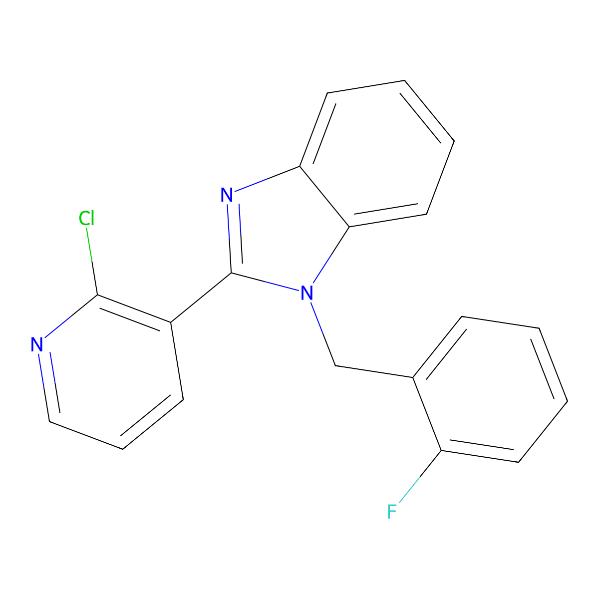 2-(2-chloro-3-pyridinyl)-1-(2-fluorobenzyl)-1H-1,3-benzimidazole molecular structure, CAS 338411-25-9