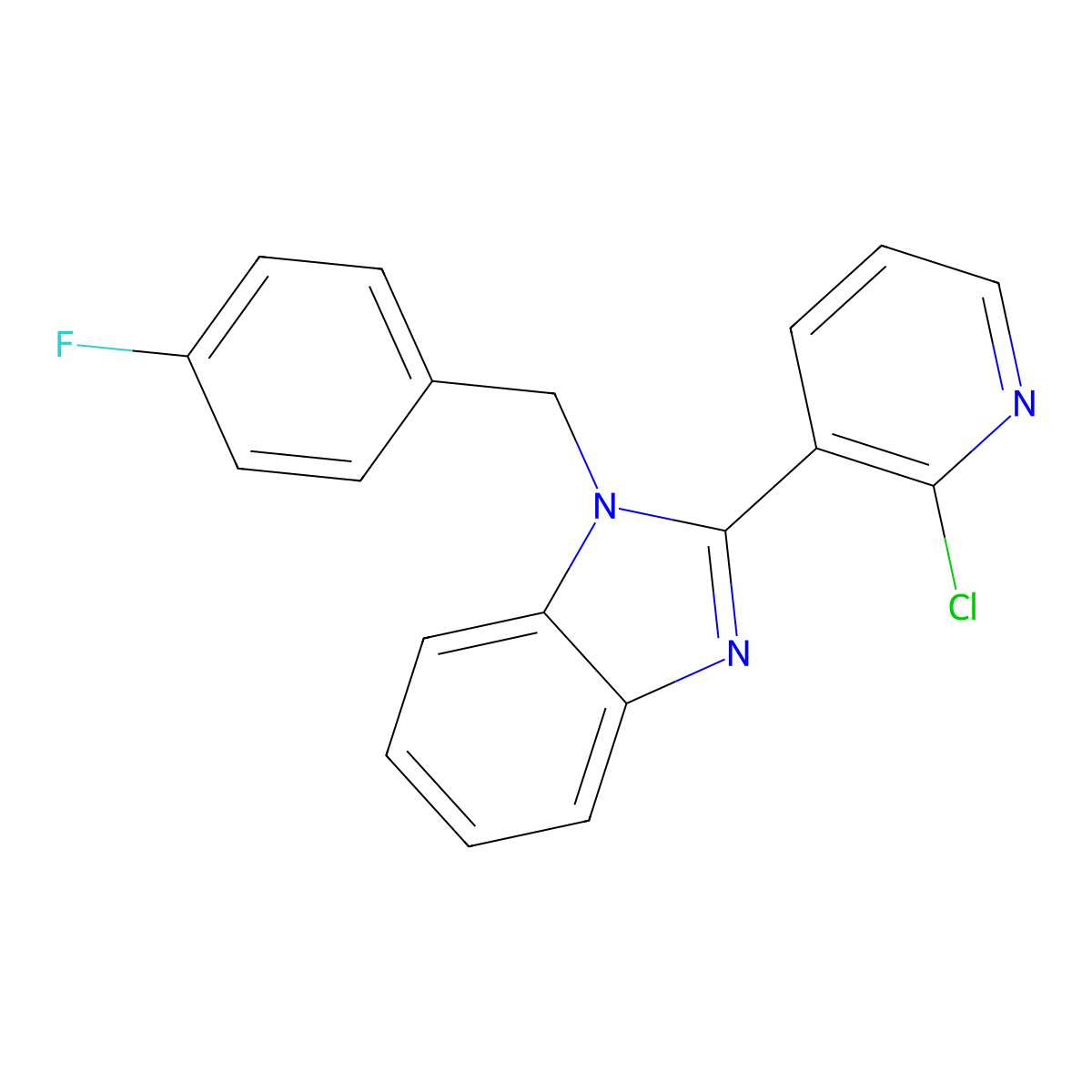 2-(2-chloro-3-pyridinyl)-1-(4-fluorobenzyl)-1H-1,3-benzimidazole molecular structure, CAS 338411-28-2