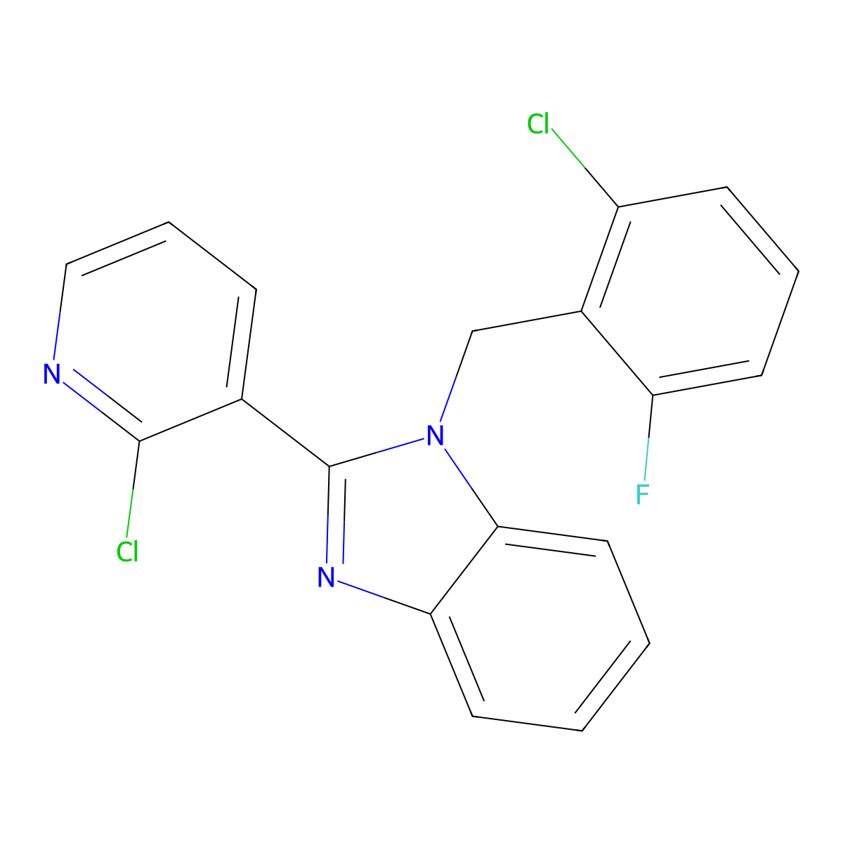 1-(2-chloro-6-fluorobenzyl)-2-(2-chloro-3-pyridinyl)-1H-1,3-benzimidazole molecular structure, CAS 338411-29-3