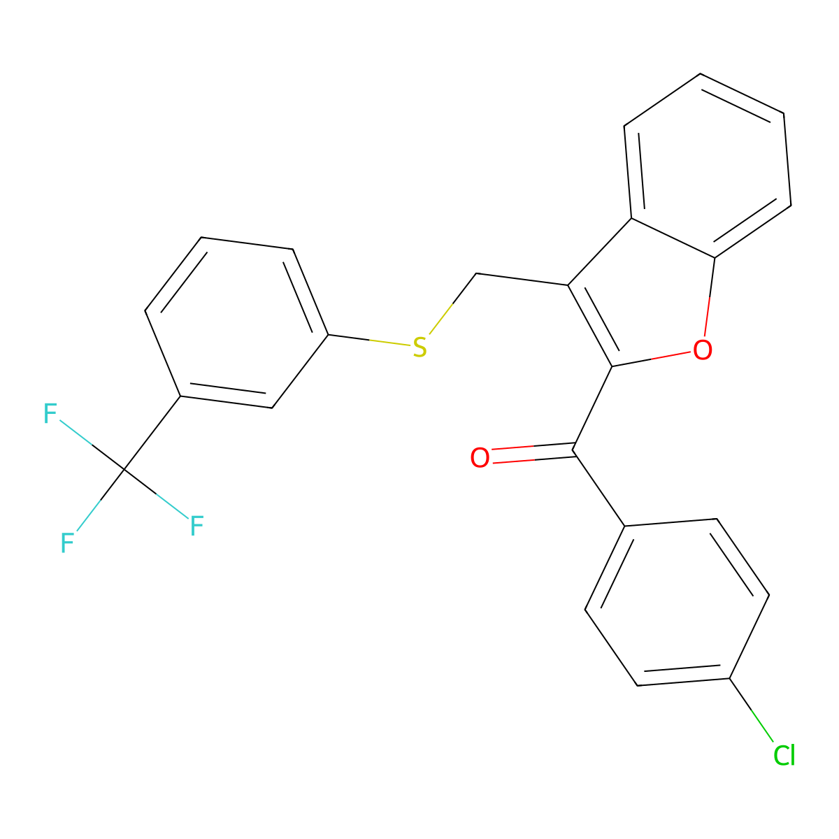 (4-Chlorophenyl)[3-({[3-(trifluoromethyl)phenyl]sulfanyl}methyl)-1-benzofuran-2-yl]methanone molecular structure, CAS 338411-49-7