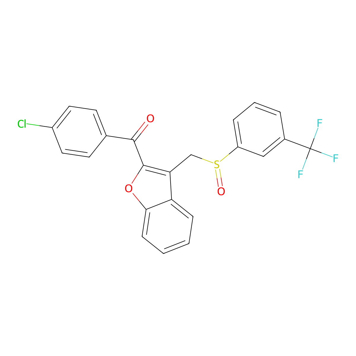 (4-Chlorophenyl)[3-({[3-(trifluoromethyl)phenyl]sulfinyl}methyl)-1-benzofuran-2-yl]methanone molecular structure, CAS 338411-52-2