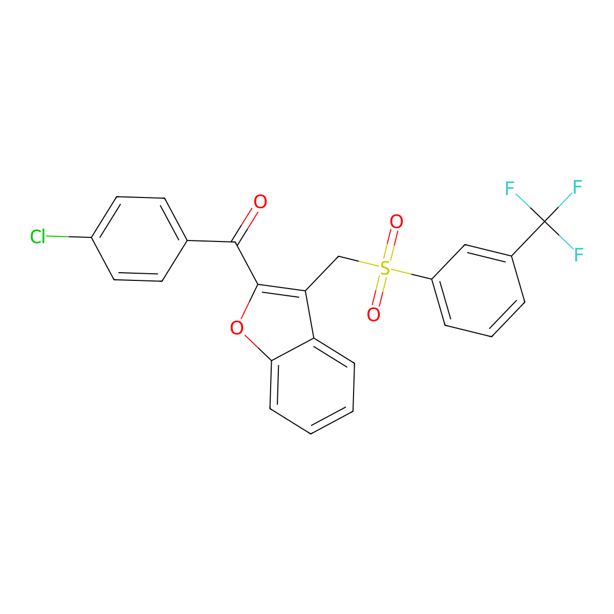 (4-Chlorophenyl)[3-({[3-(trifluoromethyl)phenyl]sulfonyl}methyl)-1-benzofuran-2-yl]methanone molecular structure, CAS 338411-53-3