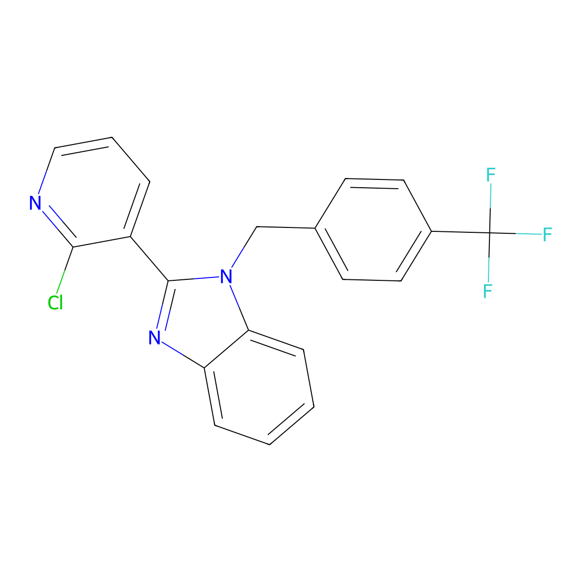 2-(2-Chloro-3-pyridinyl)-1-(4-(trifluoromethyl)benzyl)-1H-1,3-benzimidazole molecular structure, CAS 338411-56-6
