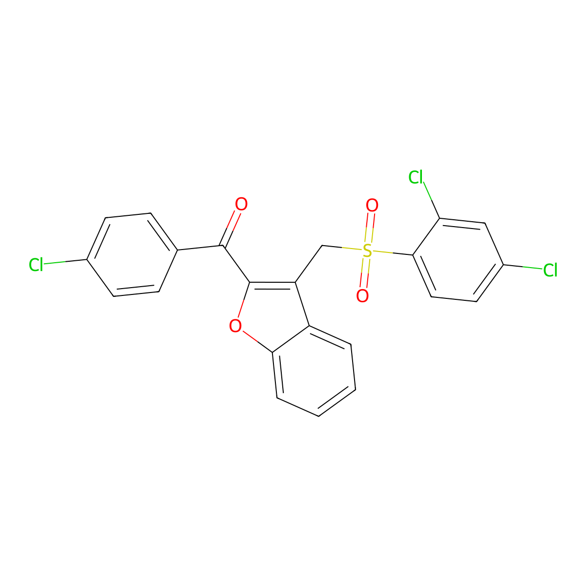 (4-Chlorophenyl)(3-{[(2,4-dichlorophenyl)sulfonyl]methyl}-1-benzofuran-2-yl)methanone molecular structure, CAS 338411-58-8
