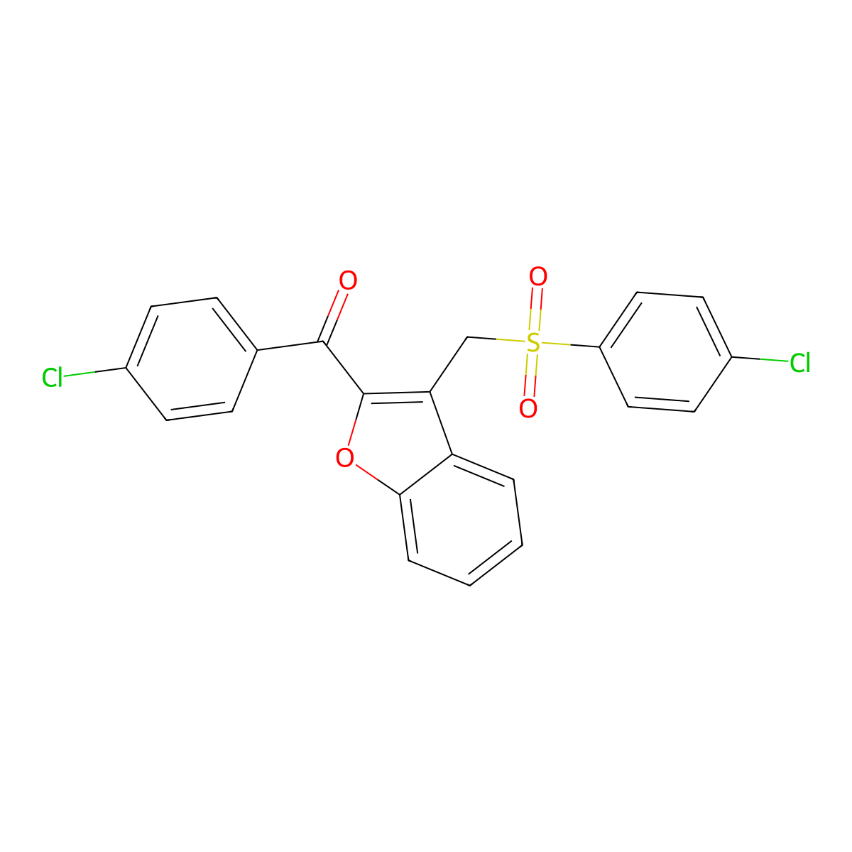 (4-Chlorophenyl)(3-{[(4-chlorophenyl)sulfonyl]methyl}-1-benzofuran-2-yl)methanone molecular structure, CAS 338411-59-9