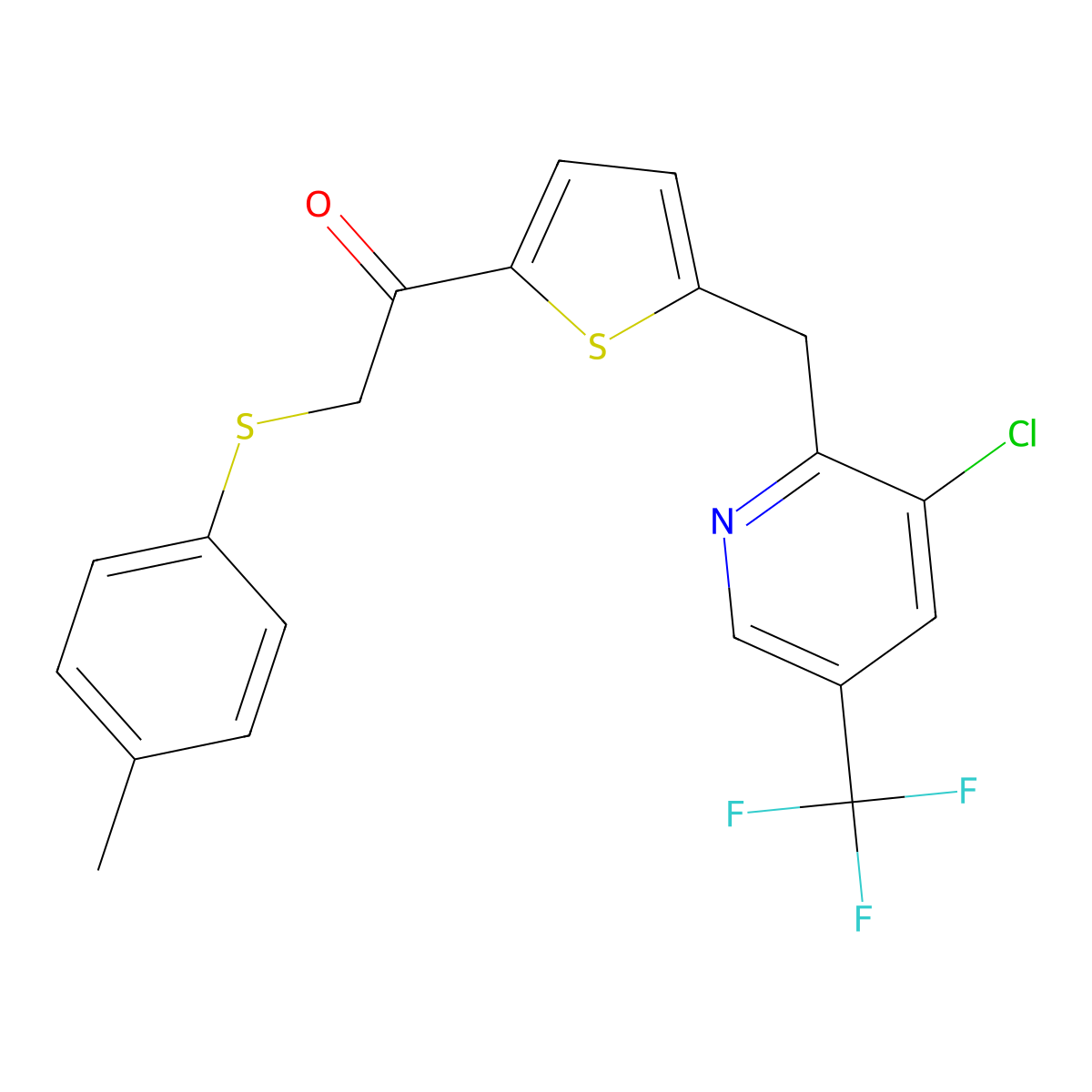 1-(5-((3-Chloro-5-(trifluoromethyl)-2-pyridinyl)methyl)-2-thienyl)-2-((4-methylphenyl)sulfanyl)-1-ethanone molecular structure, CAS 338411-67-9