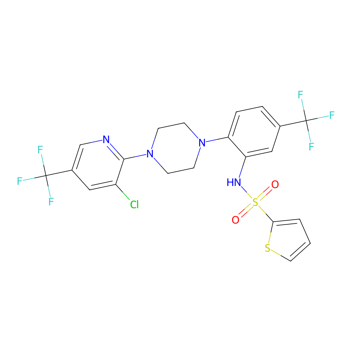 N-[2-{4-[3-chloro-5-(trifluoromethyl)-2-pyridinyl]piperazino}-5-(trifluoromethyl)phenyl]-2-thiophenesulfonamide molecular structure, CAS 338411-76-0