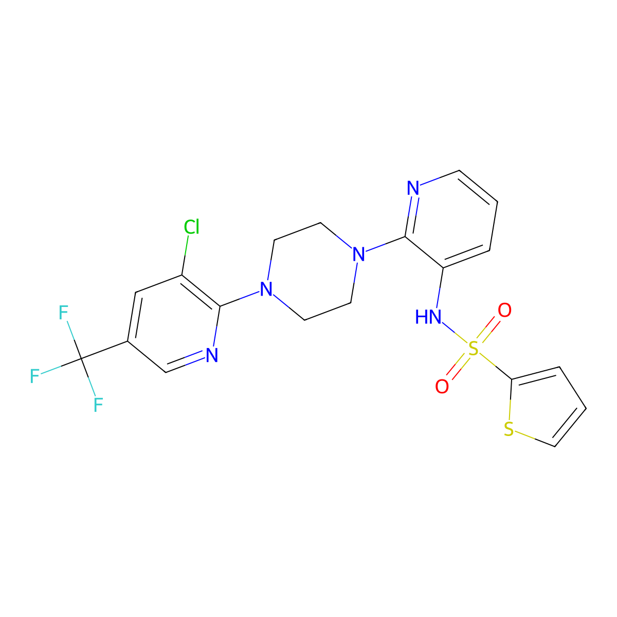 N-(2-{4-[3-chloro-5-(trifluoromethyl)-2-pyridinyl]piperazino}-3-pyridinyl)-2-thiophenesulfonamide molecular structure, CAS 338411-80-6