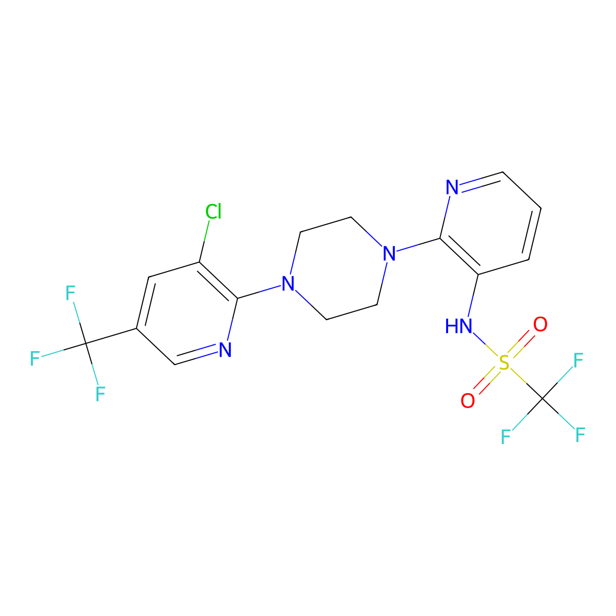 N-(2-{4-[3-chloro-5-(trifluoromethyl)-2-pyridinyl]piperazino}-3-pyridinyl)(trifluoro)methanesulfonamide molecular structure, CAS 338411-82-8